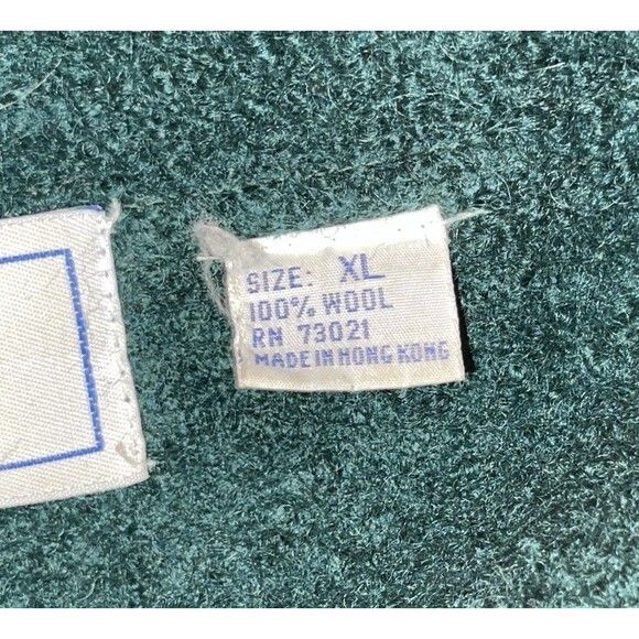 Vtg BellePointe Boiled Wool Cardigan Jacket XL Green Gold Buttons Navy Trim Prep - Picture 11 of 12